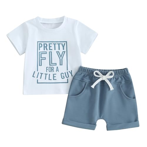 Himllauen Baby Jungen Kleidung Sommer Zweiteiler Outfit T-Shirt und Shorts Set 0-3 Jahre Kleinkind Outfits (F Weiß & Blau, 2-3 Years) von Himllauen