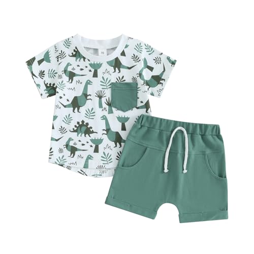 Himllauen Baby Jungen Kleidung Sommer Zweiteiler Set Tier Print T-Shirt + Shorts Neugeborene Kleidung 0-3 Jahre Kinder Outfit (Dinosaurier 1 Grün, 12-18 Months) von Himllauen