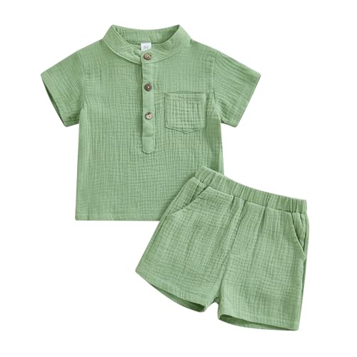 Himllauen Baby Jungen Kleidung T-Shirt + Shorts Zweiteiler Musselin Baby Kleidung Sommer Neugeborene 0-3 Jahre Kinder Kleidung (Grün, 6-12 Months) von Himllauen