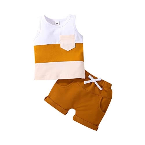 Himllauen Baby Jungen Kleidung Tank Top und Shorts Zweiteiler Set Neugeborene Babykleidung Sommer Kinder Outfit (A Weiß Braun Beige, 12-18 Months) von Himllauen