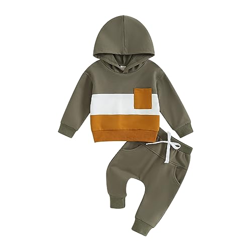 Himllauen Baby Jungen Mädchen Kleidung Hoodie + Hose Zweiteiler Babykleidung Neugeborene Set 0-3 Jahre Kleinkind Outfit (K Armeegrün, 0-6 Months) von Himllauen