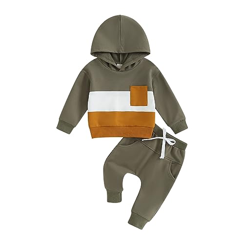 Himllauen Baby Jungen Mädchen Kleidung Hoodie + Hose Zweiteiler Babykleidung Neugeborene Set 0-3 Jahre Kleinkind Outfit (K Armeegrün, 12-18 Months) von Himllauen