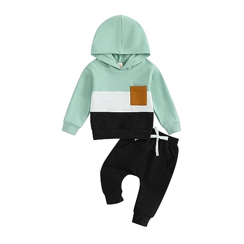 Himllauen Baby Jungen Mädchen Kleidung Hoodie + Hose Zweiteiler Babykleidung Neugeborene Set 0-3 Jahre Kleinkind Outfit (K Hellgrün, 0-6 Months) von Himllauen