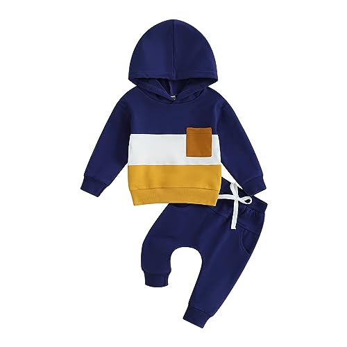 Himllauen Baby Jungen Mädchen Kleidung Hoodie + Hose Zweiteiler Babykleidung Neugeborene Set 0-3 Jahre Kleinkind Outfit (K Marineblau, 18-24 Months) von Himllauen