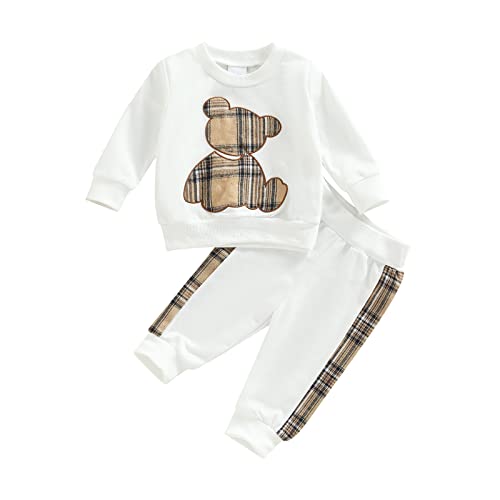 Himllauen Baby Jungen Mädchen Kleidung Kleiner Bär Sweatshirt + Hose Zweiteiler Set Neugeborene Outfit (Weiß, 3-6 Months) von Himllauen