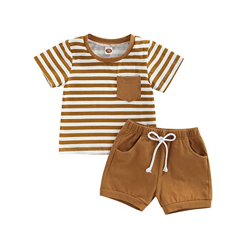 Himllauen Baby Jungen Sommer Kleidung Kurzarm T-Shirt + Shorts Zweiteiler Babykleidung Neugeborene 0-3 Jahre Kinder Kleidung (Braun, 0-6 Months) von Himllauen
