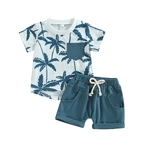 Himllauen Baby Jungen Sommer Outfit Strand Stil T-Shirt Tank Top + Shorts Zweiteiler Set 0-3 Jahre Baby Kleidung (A T-Shirt Blau, 12-18 Months) von Himllauen