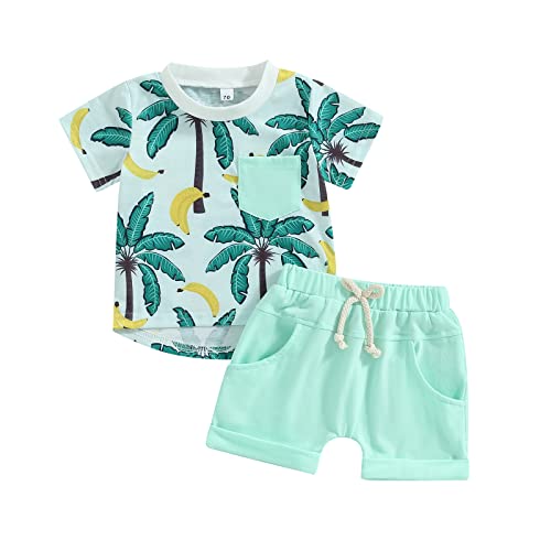 Himllauen Baby Jungen Sommer Outfit Strand Stil T-Shirt Tank Top + Shorts Zweiteiler Set 0-3 Jahre Baby Kleidung (A T-Shirt Grün, 6-12 Months) von Himllauen