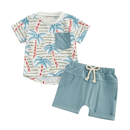 Himllauen Baby Jungen Sommer Outfit Strand Stil T-Shirt Tank Top + Shorts Zweiteiler Set 0-3 Jahre Baby Kleidung (A T-Shirt Hellblau, 6-12 Months) von Himllauen