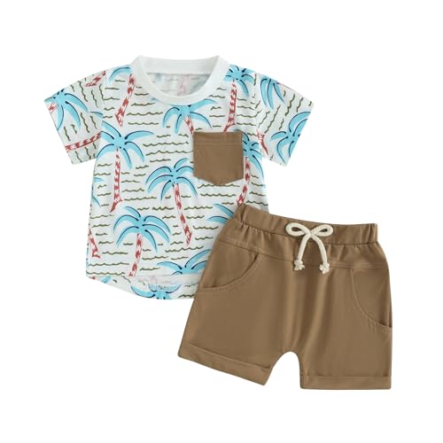 Himllauen Baby Jungen Sommer Outfit Strand Stil T-Shirt Tank Top + Shorts Zweiteiler Set 0-3 Jahre Baby Kleidung (A T-Shirt Khaki, 12-18 Months) von Himllauen