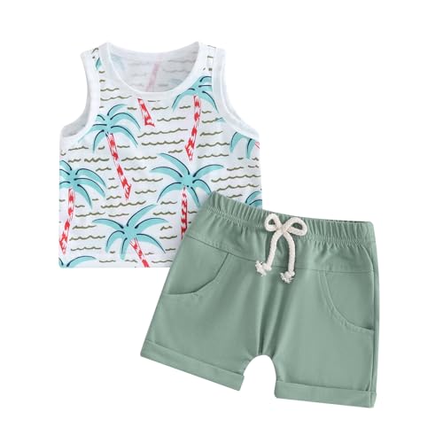 Himllauen Baby Jungen Sommer Outfit Strand Stil T-Shirt Tank Top + Shorts Zweiteiler Set 0-3 Jahre Baby Kleidung (B Tanktop Himmelblau, 18-24 Months) von Himllauen