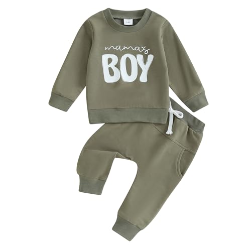 Himllauen Baby Jungen Zweiteiler Outfit Langarm Sweatshirt + Hose 2tlg Set Baby Kleidung 0-3 Jahre Kinder Outfit für Baby-Jungen (B Armeegrün, 2-3 Years) von Himllauen