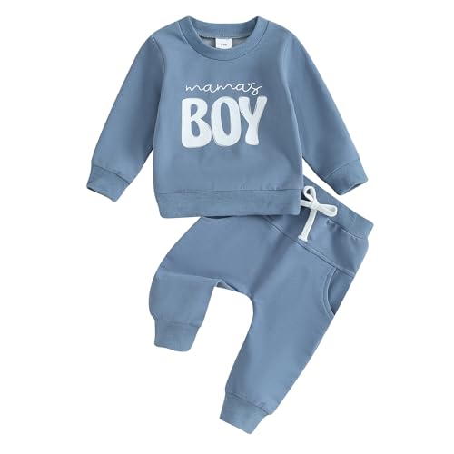 Himllauen Baby Jungen Zweiteiler Outfit Langarm Sweatshirt + Hose 2tlg Set Baby Kleidung 0-3 Jahre Kinder Outfit für Baby-Jungen (B Blau, 12-18 Months) von Himllauen