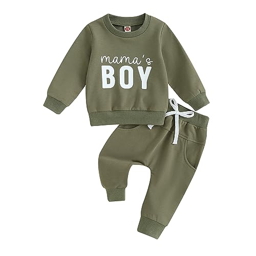 Himllauen Baby Jungen Zweiteiler Outfit Langarm Sweatshirt + Hose 2tlg Set Baby Kleidung 0-3 Jahre Kinder Outfit für Baby-Jungen (C Armeegrün, 18-24 Months) von Himllauen