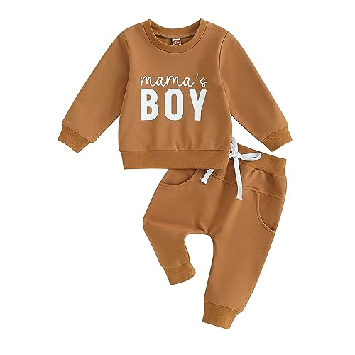 Himllauen Baby Jungen Zweiteiler Outfit Langarm Sweatshirt + Hose 2tlg Set Baby Kleidung 0-3 Jahre Kinder Outfit für Baby-Jungen (C Braun, 6-12 Months) von Himllauen