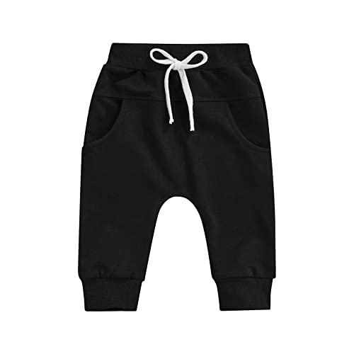 Himllauen Baby Lange Hose Einfarbig Pumphose 0-3 Jahre Kleinkind Hosen (Schwarz, 6-12 Months) von Himllauen