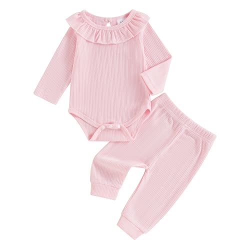 Himllauen Baby Mädchen 2tlg Set Body + Hose Babyset Süß Outfit Neugeborenen Kleidung 0-18 Monate (Rosa, 3-6 Months) von Himllauen