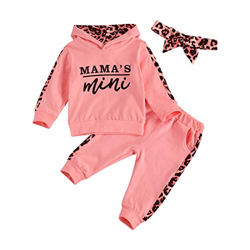 Himllauen Baby Mädchen Kleidung Leopard Print Hoodie + Hose +Stirnband Baby Set Neugeborene Babykleidung (Rosa, 12-18 Months) von Himllauen