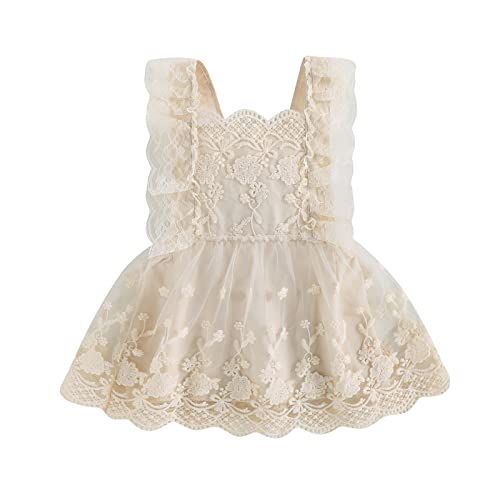 Himllauen Baby Mädchen Kleidung Spitzen Strampler Rüschen Ärmellos Bodysuit Mit Stirnband Set Strampler Neugeborene Sommer Baby Kleid (B Aprikose Keine Stirnband, 2-3 Years) von Himllauen