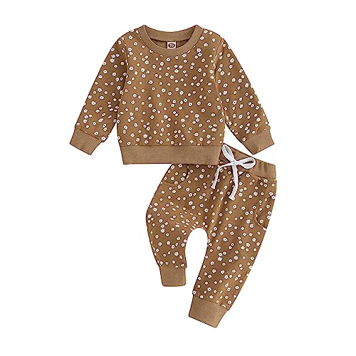 Himllauen Baby Mädchen Kleidung Sweatshirt + Lange Hose Zweiteiler Babykleidung Set 0-3 Jahre Kleinkind Outfits (D Braun, 0-6 Months) von Himllauen