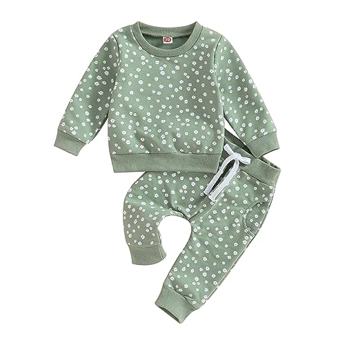 Himllauen Baby Mädchen Kleidung Sweatshirt + Lange Hose Zweiteiler Babykleidung Set 0-3 Jahre Kleinkind Outfits (D Grün, 12-18 Months) von Himllauen