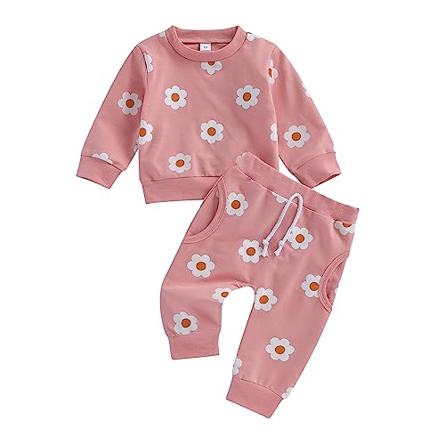 Himllauen Baby Mädchen Kleidung Sweatshirt + Lange Hose Zweiteiler Babykleidung Set 0-3 Jahre Kleinkind Outfits (E Rosa, 0-6 Months) von Himllauen