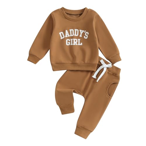 Himllauen Baby Mädchen Kleidung Sweatshirt + Lange Hose Zweiteiler Babykleidung Set Kleinkind Outfits (A Kaffee, 0-6 Months) von Himllauen
