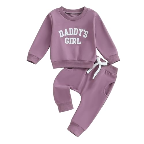 Himllauen Baby Mädchen Kleidung Sweatshirt + Lange Hose Zweiteiler Babykleidung Set Kleinkind Outfits (A Lila 2, 12-18 Months) von Himllauen