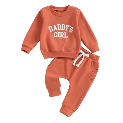 Himllauen Baby Mädchen Kleidung Sweatshirt + Lange Hose Zweiteiler Babykleidung Set Kleinkind Outfits (A Orange, 0-6 Months) von Himllauen