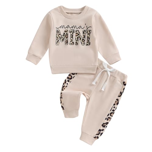 Baby Mädchen Kleidung Sweatshirt Mama's Mini + Lange Hose Zweiteiler Babykleidung Set Kleinkind Outfits Baby Jogginganzug (Beige, 2-3 Years) von Himllauen
