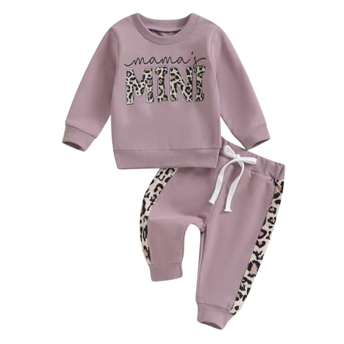 Himllauen Baby Mädchen Kleidung Sweatshirt Mama's Mini + Lange Hose Zweiteiler Babykleidung Set Kleinkind Outfits Baby Jogginganzug (Lila, 18-24 Months) von Himllauen