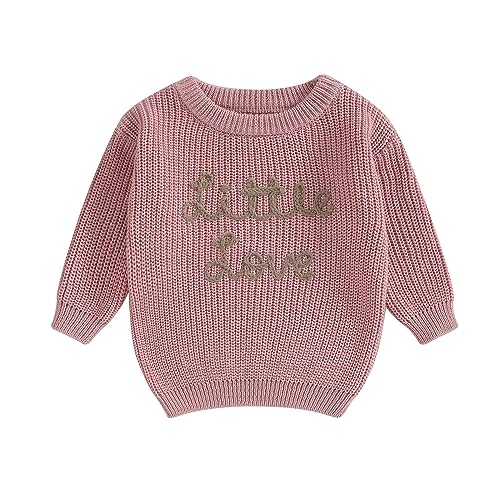 Himllauen Baby Mädchen Pullover Little Love Langarm Strickpullover 0-18 Monate Baby Winter Warm Oberteile (Dunkelrosa, 3-6 Months) von Himllauen