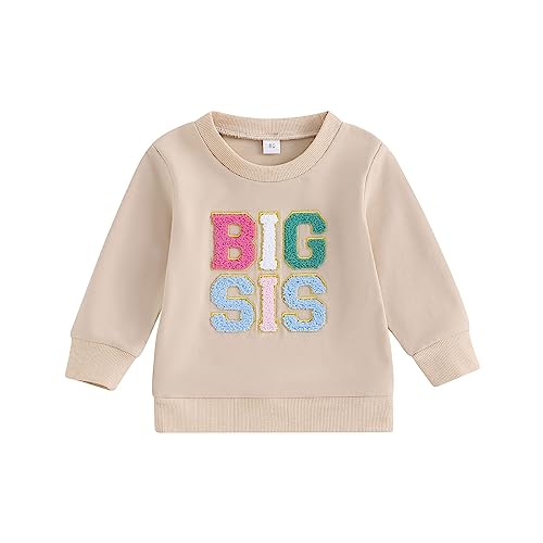 Himllauen Baby Mädchen Schwester Sweatshirt und Langarm Body Strampler Schwester Kleidung Oberteile für Baby-Mädchen (A Aprikose Big SIS, 12-18 Months) von Himllauen