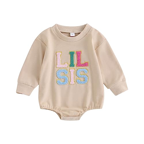 Himllauen Baby Mädchen Schwester Sweatshirt und Langarm Body Strampler Schwester Kleidung Oberteile für Baby-Mädchen (A Aprikose Lil SIS, 0-3 Months) von Himllauen