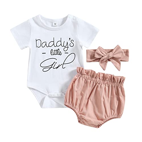 Himllauen Baby Mädchen Set Body + Shorts + Stirnband Süß Babykleidung Neugeborene 0-18 Monate Kleinkind Kleidung (Daddy's Little Girl Rosa, 6-12 Months) von Himllauen