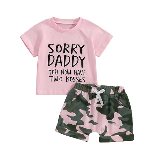 Himllauen Baby Mädchen Sommer Outfit T-Shirt + Shorts Zweiteiler Set 0-3 Jahre Kleidung (Rosa 2 Bosses, 3-4 Years) von Himllauen
