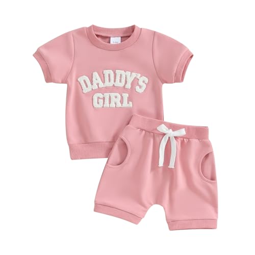 Himllauen Baby Mädchen Sommer Outfit T-Shirt + Shorts Zweiteiler Set 0-3 Jahre Kleidung (Rosa Daddy's Girl, 0-6 Months) von Himllauen