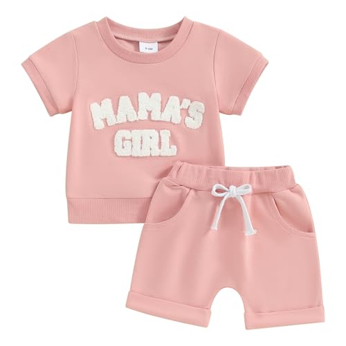 Himllauen Baby Mädchen Sommer Outfit T-Shirt + Shorts Zweiteiler Set 0-3 Jahre Kleidung (Rosa Mama's Girl, 12-18 Months) von Himllauen