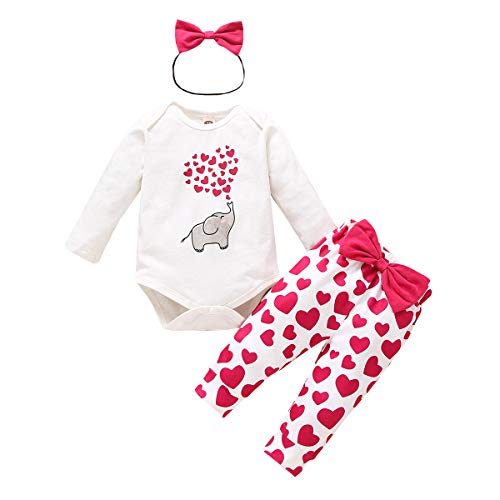 Himllauen Baby Mädchen Valentinstag Outfit Langarm Body + Rock/Hose Zweiteiler Set Neugeborene Baby-Mädchen Kleidung (Hose A Rosa mit Stirnband, 6-12 Months) von Himllauen