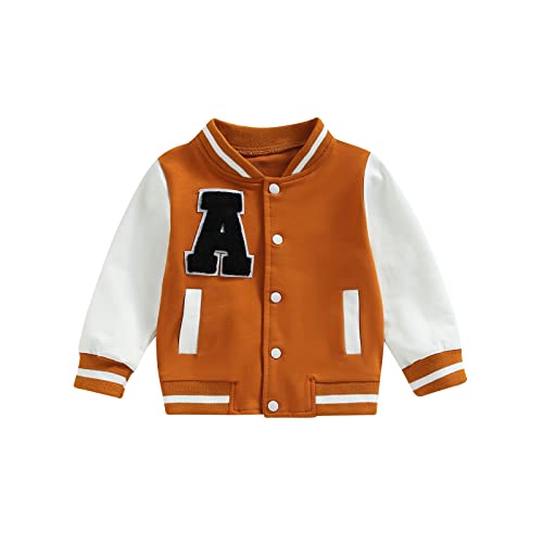 Himllauen Baseball Jacke Baby Jungen Mädchen Buchstaben Muster Übergangsjacke Frühling Herbst Winter Kinderkleidung (Gelbbraun, 12-18 Months) von Himllauen