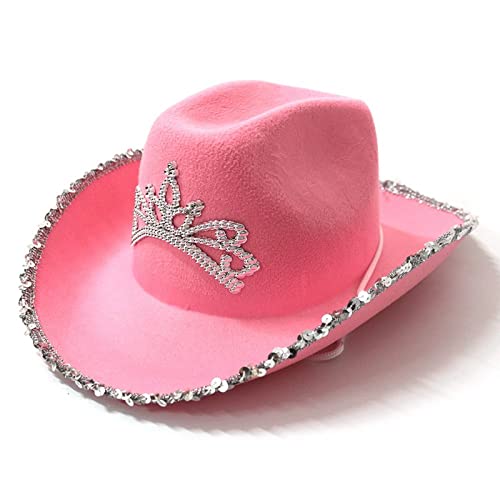 Himllauen Cowboy Hut Damen Pinker Cowboyhut Cowgirl Hut Kostüm für Cosplay Karneval Halloween Fasching Party Breite Krempe Flauschig Feder Hut (C Rosa 1, Einheitsgröße) von Himllauen