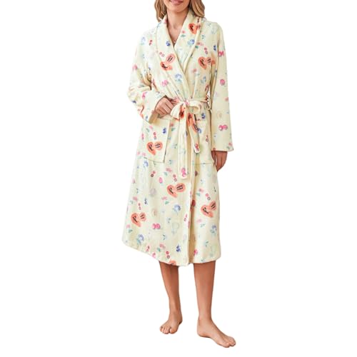 Himllauen Damen Bademantel Lang Flauschig Bademantel Frottee Kuschelig Morgenmantel Weiche Bademäntel mit Gürtel und Taschen für Sauna Spa Party Hotel Große Größen Bathrobe (A Gelb, L) von Himllauen