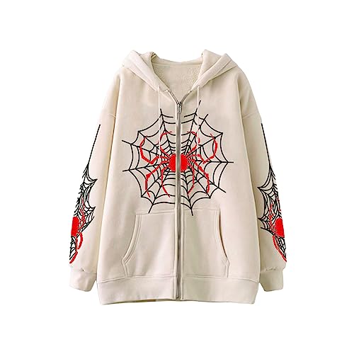 Himllauen Damen Hoodie Y2k Zipper Sweatshirt mit Kapuze Fashion Lange Jacke Oversize Kapuzenpullover Top für Frauen (A Beige, M) von Himllauen