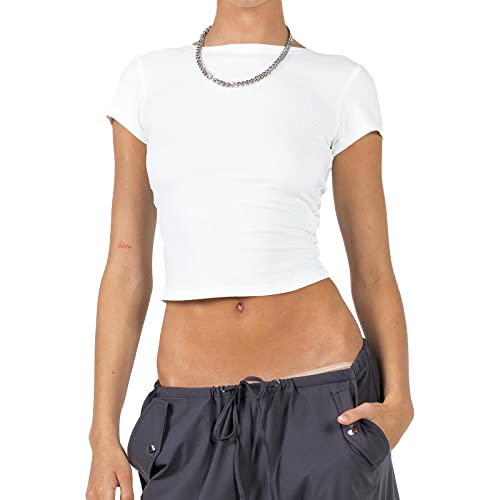 Himllauen Damen T-Shirt Slim Fit Crop Top Y2k Top Kurzarm Oberteil Sommer Basic Tshirt für Frauen Mädchen (A Weiß, S) von Himllauen