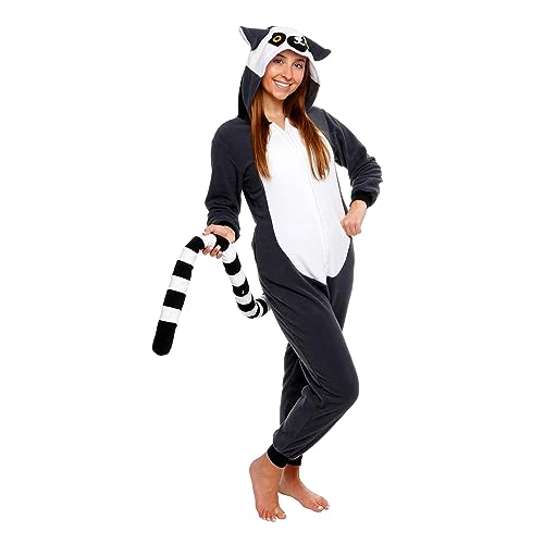 Himllauen Damen Tier Einteiler Lustig Overall Erwachsene Kostüm Tierkostüm Faschingskostüme Cosplay Schlafanzug Lang Pyjama (Lemur, S) von Himllauen