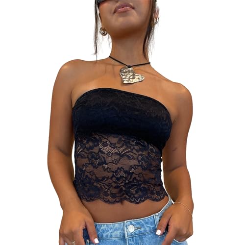 Himllauen Damen Tube Top Trägerloses Top Sexy Elegant Bandeau Top Damen Schulterfreies Oberteil Sommer Slim Fit Oberteile (E Schwarz, XL) von Himllauen