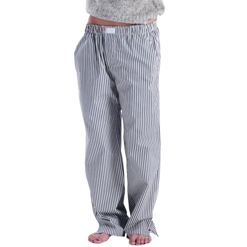 Himllauen Damen Y2k Hose Freizeithose Gestreifte Baggy Hose Bequeme Hosen Leichte Sommerhose Jogginghose Pyjamahose (F Blau, S) von Himllauen