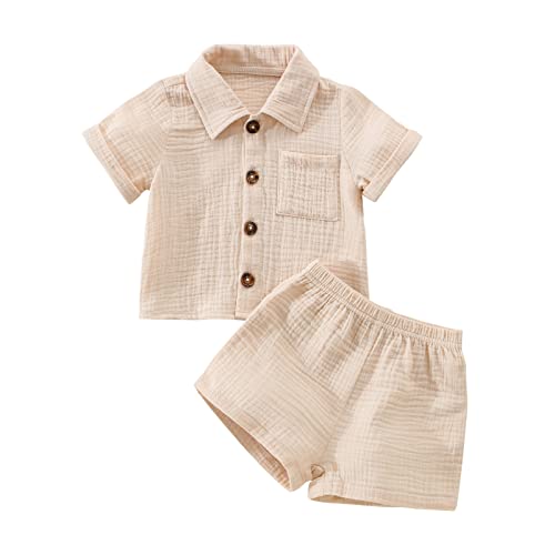 Himllauen Jungen Kleidung Kurzarm Shirt + Shorts Kurze Hose Sommer Set Zweiteiler Kleinkinder Kleidung 2-6 Jahre (Aprikose, 2-3 Years) von Himllauen