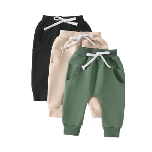Himllauen Kinderhose einfarbig 3er-Pack einfarbig Bloomers 0-3 Jahre Kleinkind Sporthose Neugeborene, Mandelgrün Schwarz, 0-6 Monate von Himllauen