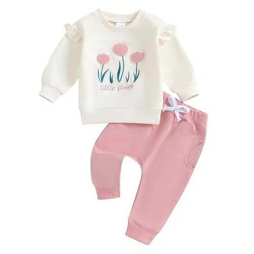 Himllauen Kleidung für Mädchen, Langarm-Sweatshirt + Hose, zweiteilig, für Mädchen, Daddy's Mädchen, niedliches Trainingsset für Mädchen, L Rosa, 12-18 Monate von Himllauen